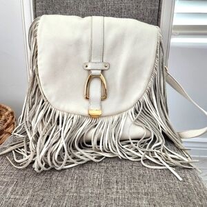 G.I.L.I. Soft Leather Womens Cream Backpack Purse Fringe Gold